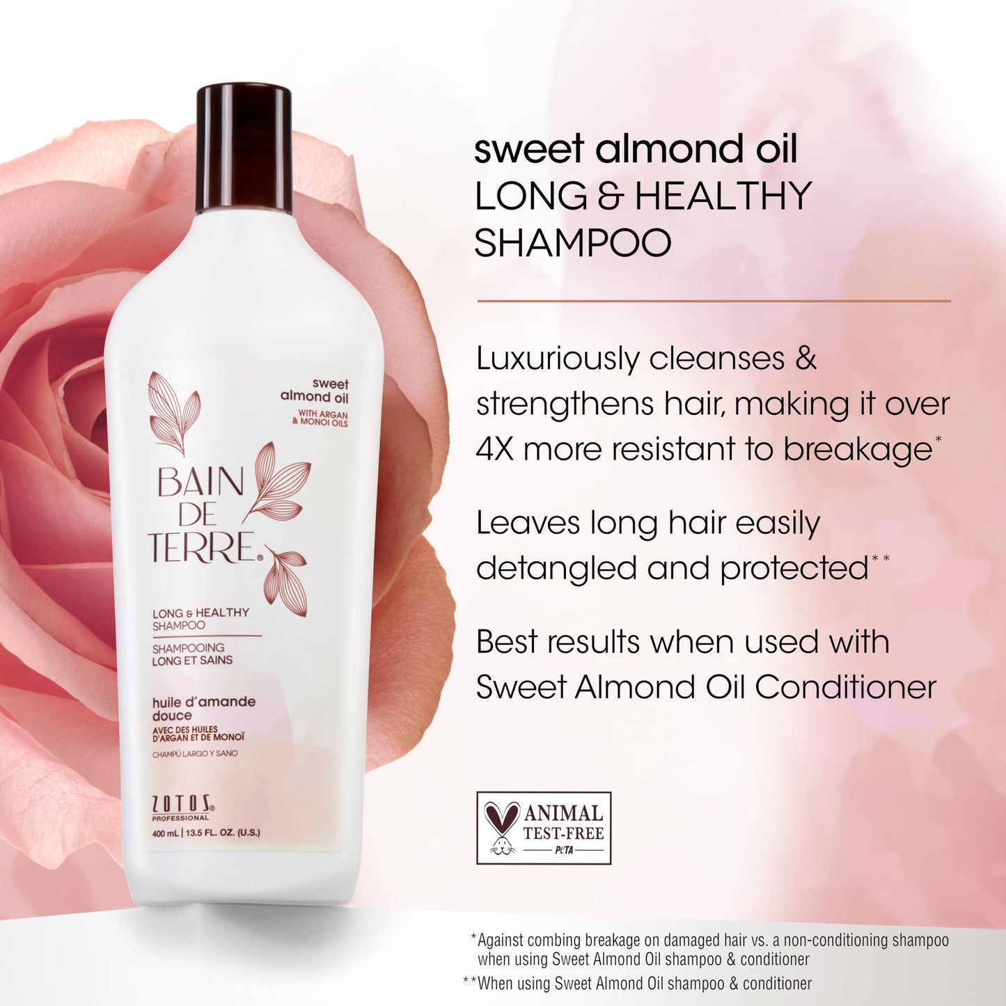 Bain de Terre Sweet Almond Oil Long & Healthy Shampoo, Strength & Protection for Weak, Damaged Hair, with Argan & Monoi Oils, Paraben-Free Beauty & Personal Care Bain de Terre