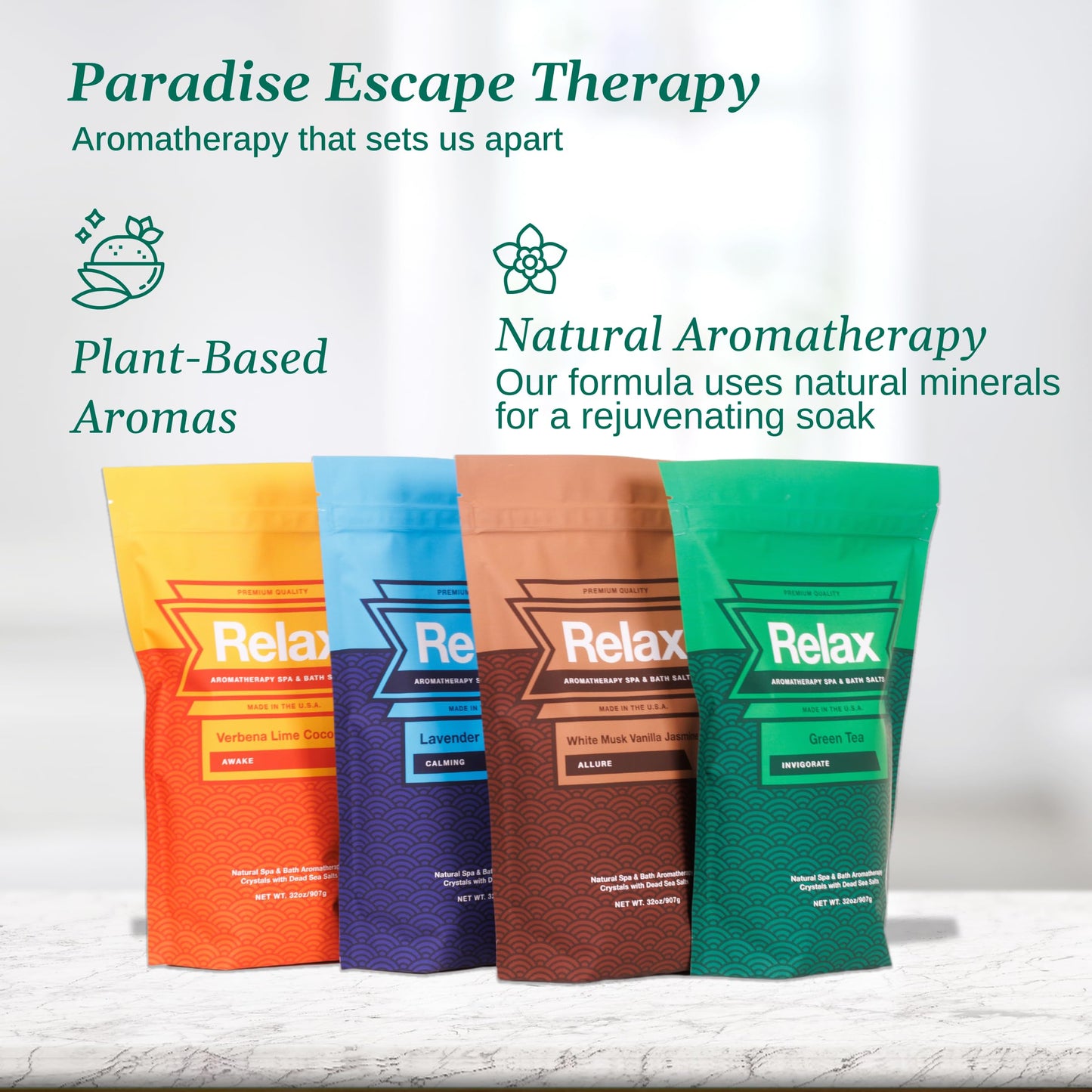 Relax Spa & Bath Aromatherapy Variety Pack Bath Salts for Hot Tub, Bath, or Spa, Four 2LB Bags Infused with Magnesium, Bath Salt for Soaking, Escape Beauty and Personal Care Relax Spa & Bath