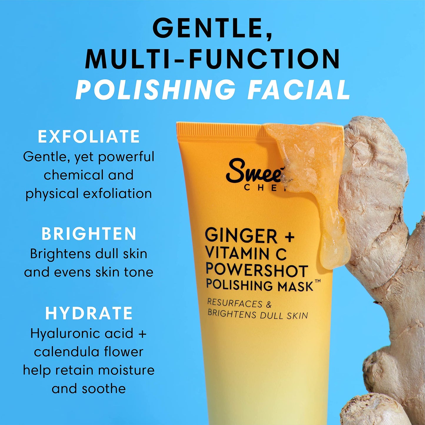 Sweet Chef Ginger + Vitamin C Powershot Polishing Mask - Brightening Face Mask for Dark Spots & Uneven Skin Tone + Maca, Rice Powders & AHA Face Beauty & Personal Care Sweet Chef
