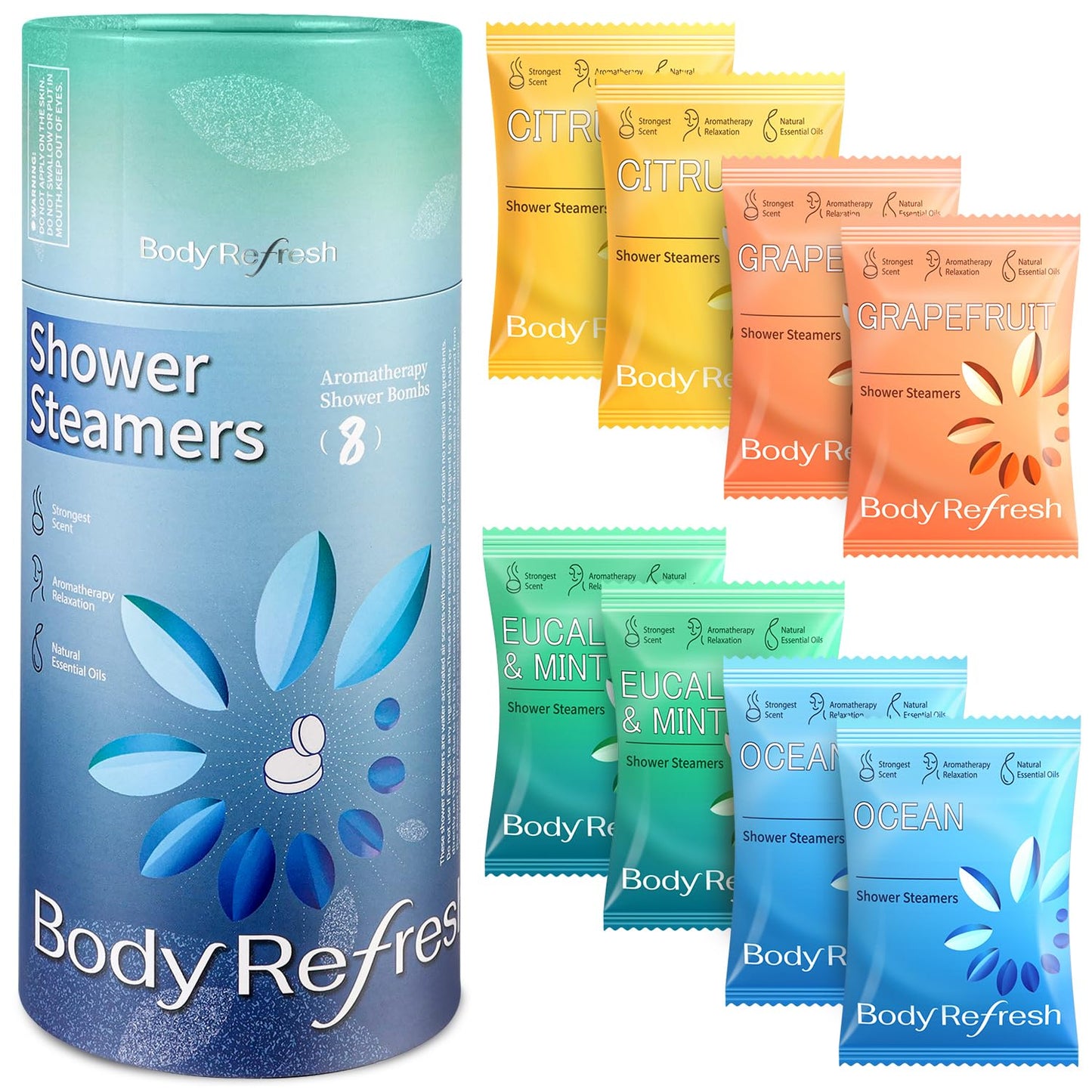 BodyRefresh Shower Steamers Aromatherapy 8 Pack, Shower Bombs with Essentials Oil for Stress Relief, Relaxation, Self Care Home Spa Gifts for Women Beauty and Personal Care BodyRefresh