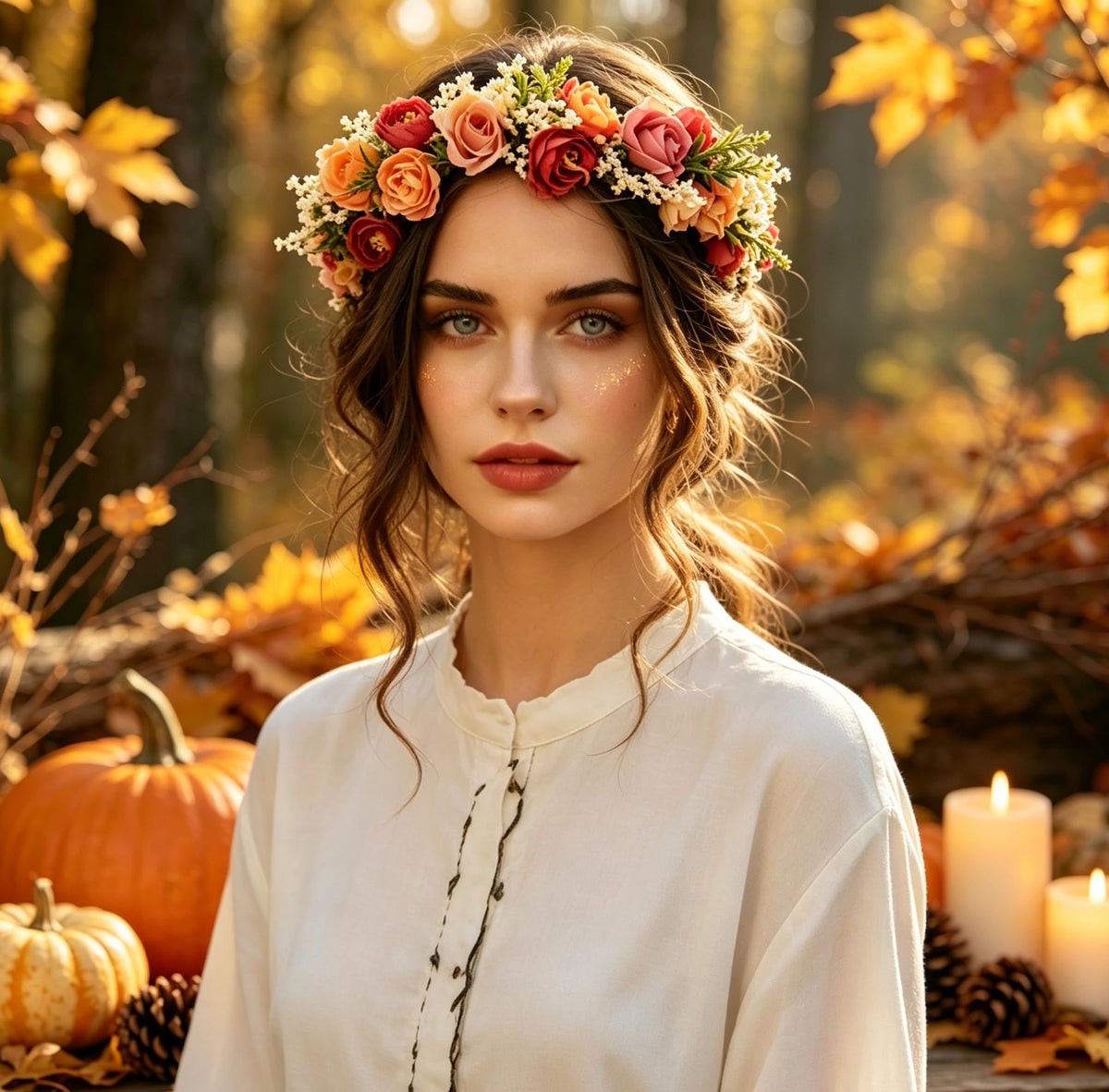 LLinfflr Rose Flower Crown Bridal Floral Headband Hair Wreath Headpiece Halo