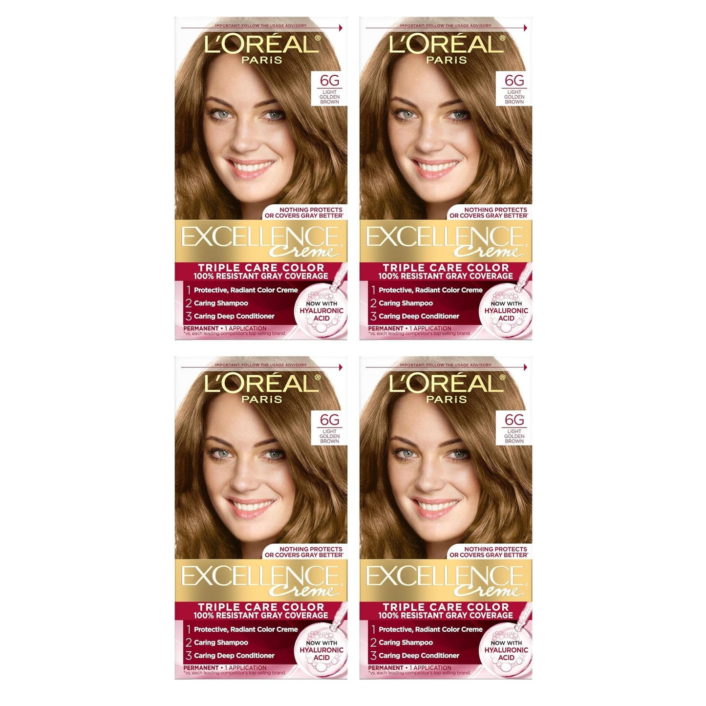L'Oreal Paris Excellence Creme Triple Protection Hair Color -Light Golden Brown [6G] Pack of 4 Beauty & Personal Care L'Oreal Paris