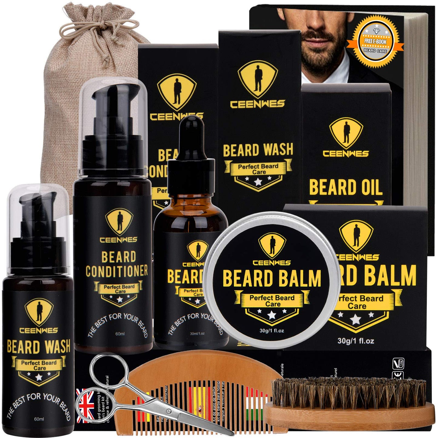 Ceenwes Upgraded Beard Grooming Kit - Conditioner, Oil, Brush, Comb, Balm, Scissors, Storage Bag for Beard and Mustache Trimming, Perfect Men's Gift Beauty & Personal Care Ceenwes
