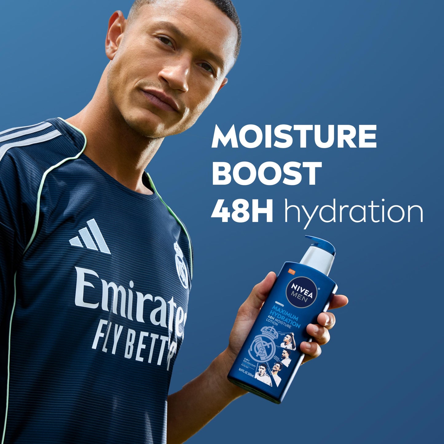 NIVEA MEN Real Madrid Limited Edition Design Maximum Hydration 48-Hour Moisture Body Lotion for Dry Skin, Aloe Vera Lotion for Men, 3-in-1 Body, Face Beauty & Personal Care NIVEA MEN