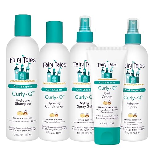 Fairy Tales Curly Q Kids Curly Hair Products Set - Curl Shampoo, Curl Conditioner, Curl Cream, Curl Refresher & Kids Styling Spray Gel - Phthalate Beauty & Personal Care Fairy Tales