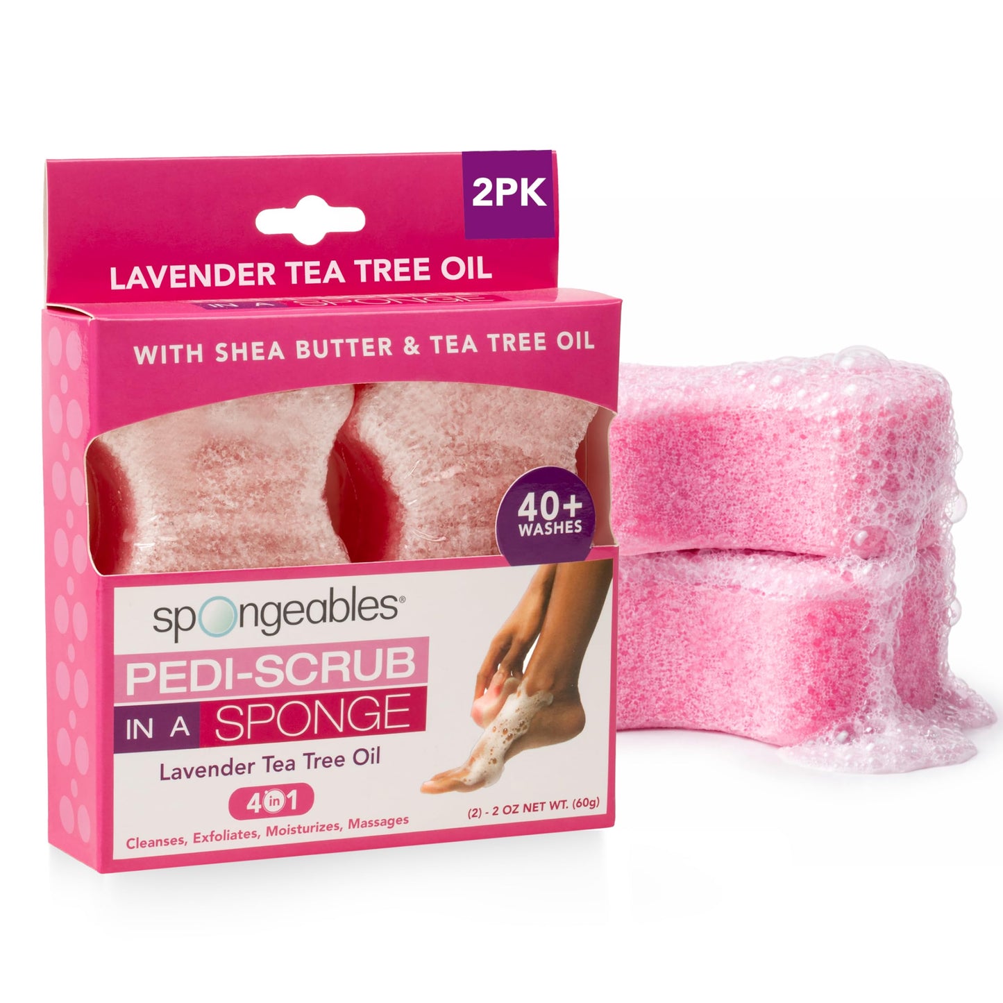 Spongeables Pedi Scrub Foot Exfoliating 20+ Wash Sponge, Lavender Tea Tree Oil, 2 Count Beauty and Personal Care Spongeables