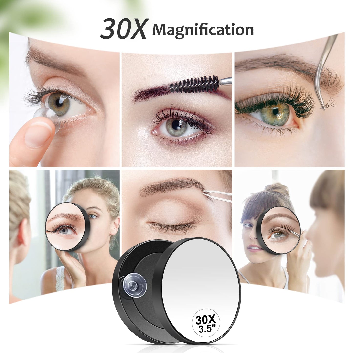MIYADIVA 30X Magnifying Mirror, Small Travel Mirror with Suction Cup and Tweezers, 3.5 Inches Beauty and Personal Care MIYADIVA