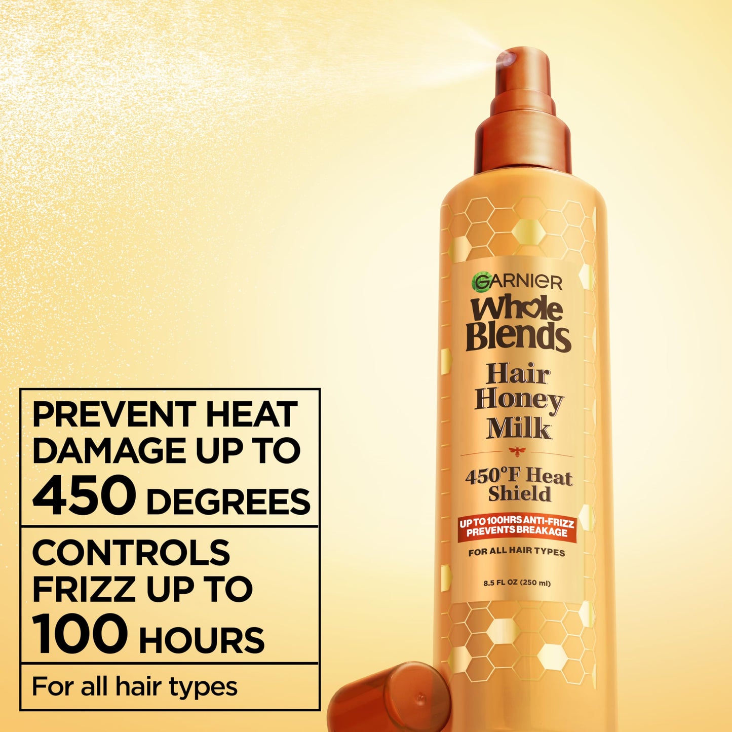 Garnier Whole Blends Hair Honey Milk 450F Heat Protectant Spray, For All Hair Types With Up To 100 Hrs of Frizz Control, 8.5 Fl Oz, 2 Count Beauty & Personal Care Garnier