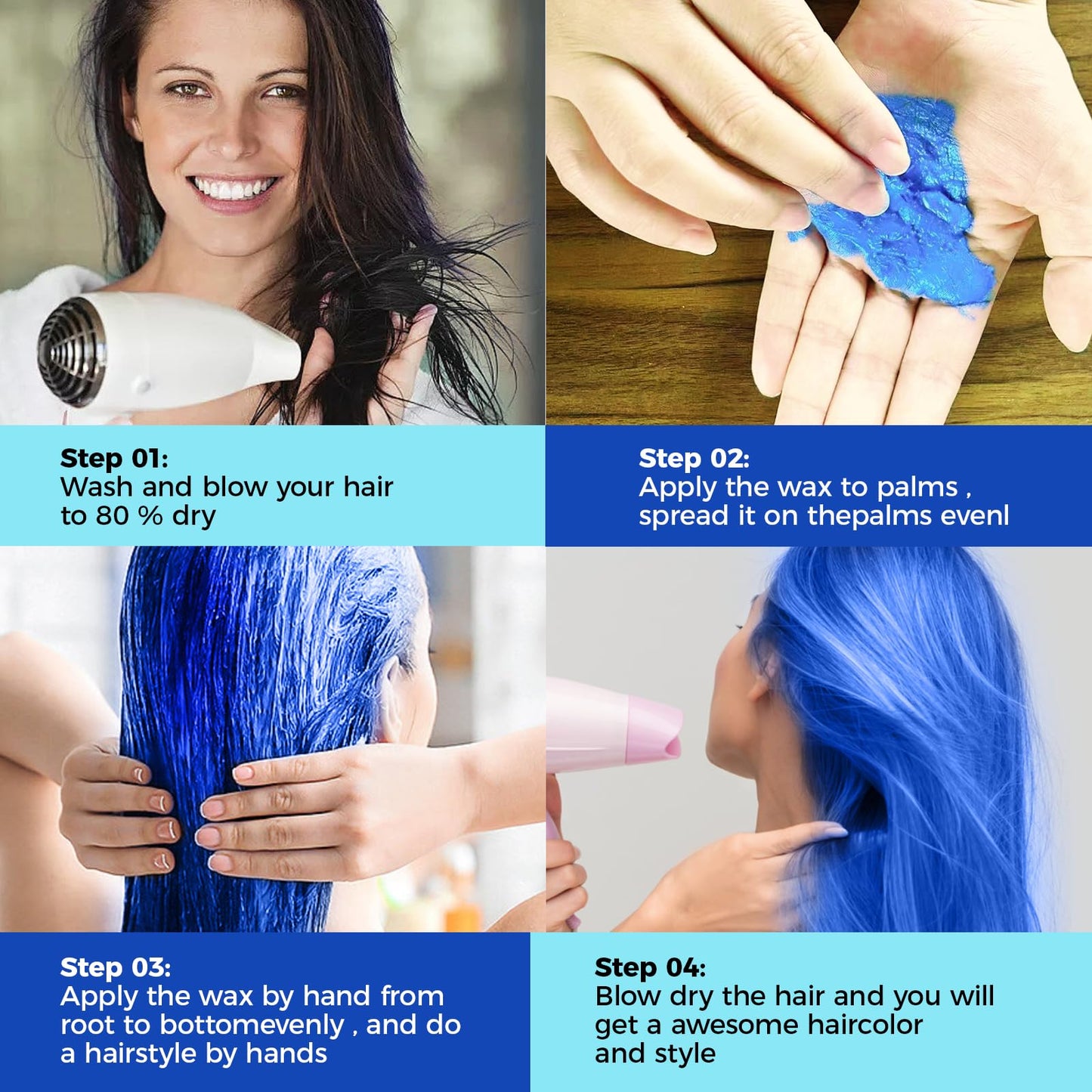 Temporary Blue Hair spray, Instant hair dye Wax 4.23 oz-Hairstyle Cream Hair Pomades Hair Color Wax for Party Cosplay Easy Cleaning(1, Blue) Beauty and Personal Care EFLY