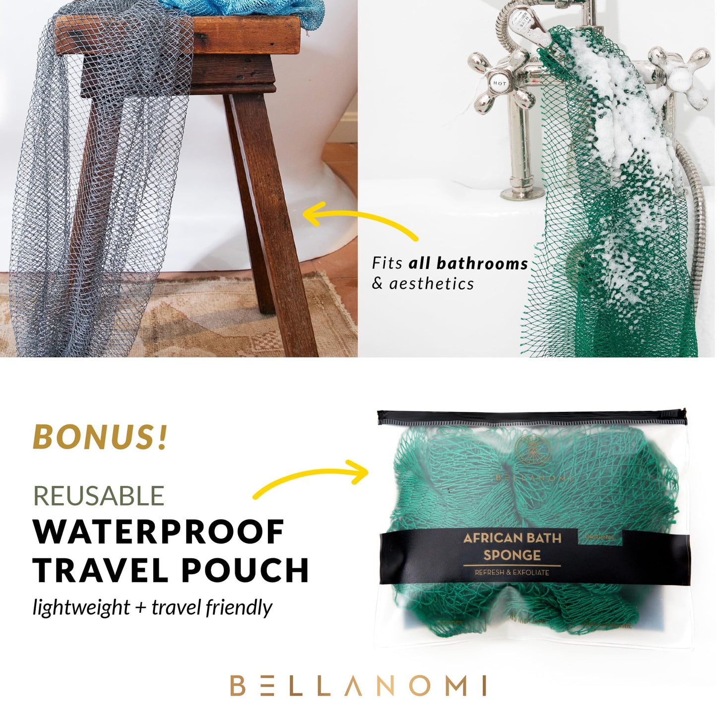 BELLANOMI African Exfoliating Net Sponge, Authentic, Ethically sourced from Nigeria, 45 inches Long, Back Scrubber for Daily use (Lilac) Beauty and Personal Care Bellanomi