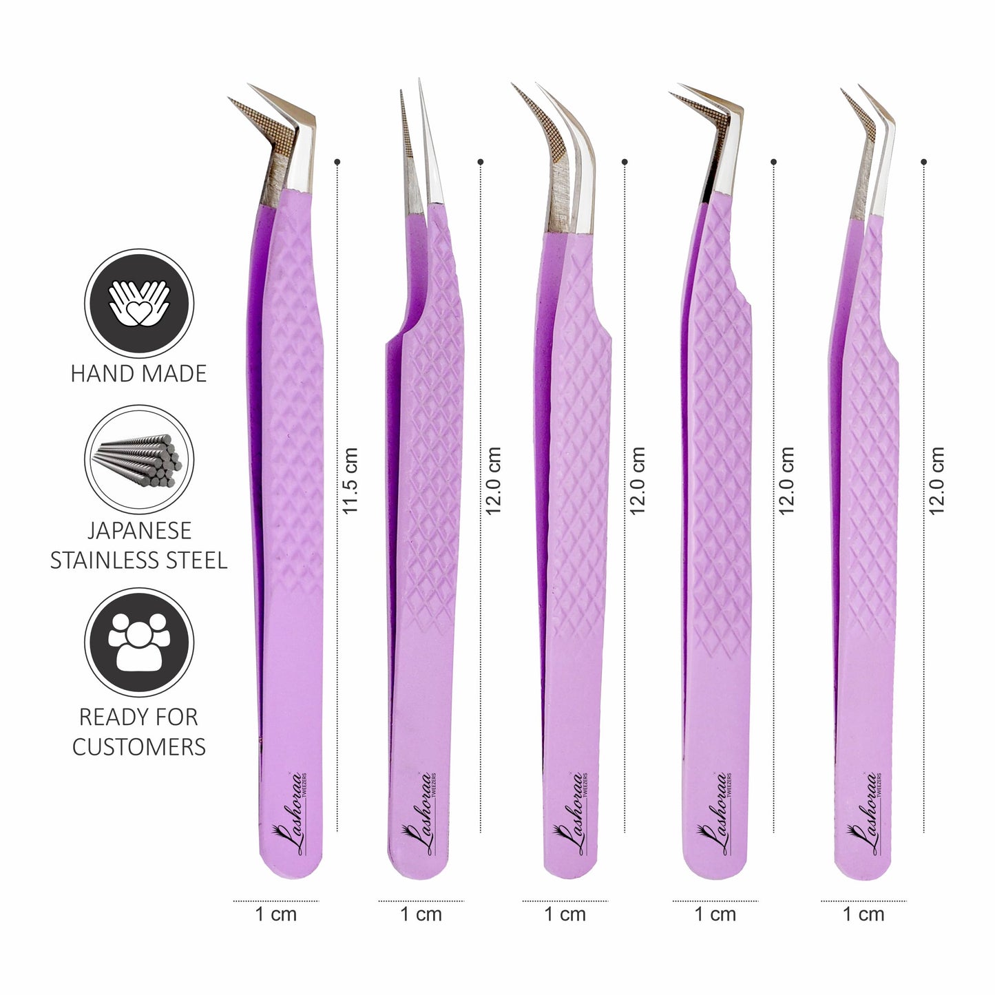 LASHORAA Professional 5pc Lash Extension Tweezers Pack - Fiber Tip Diamond Grip Japanese Steel, Precision Angled Tips - Perfect for Volume & Mega Beauty and Personal Care LASHORAA