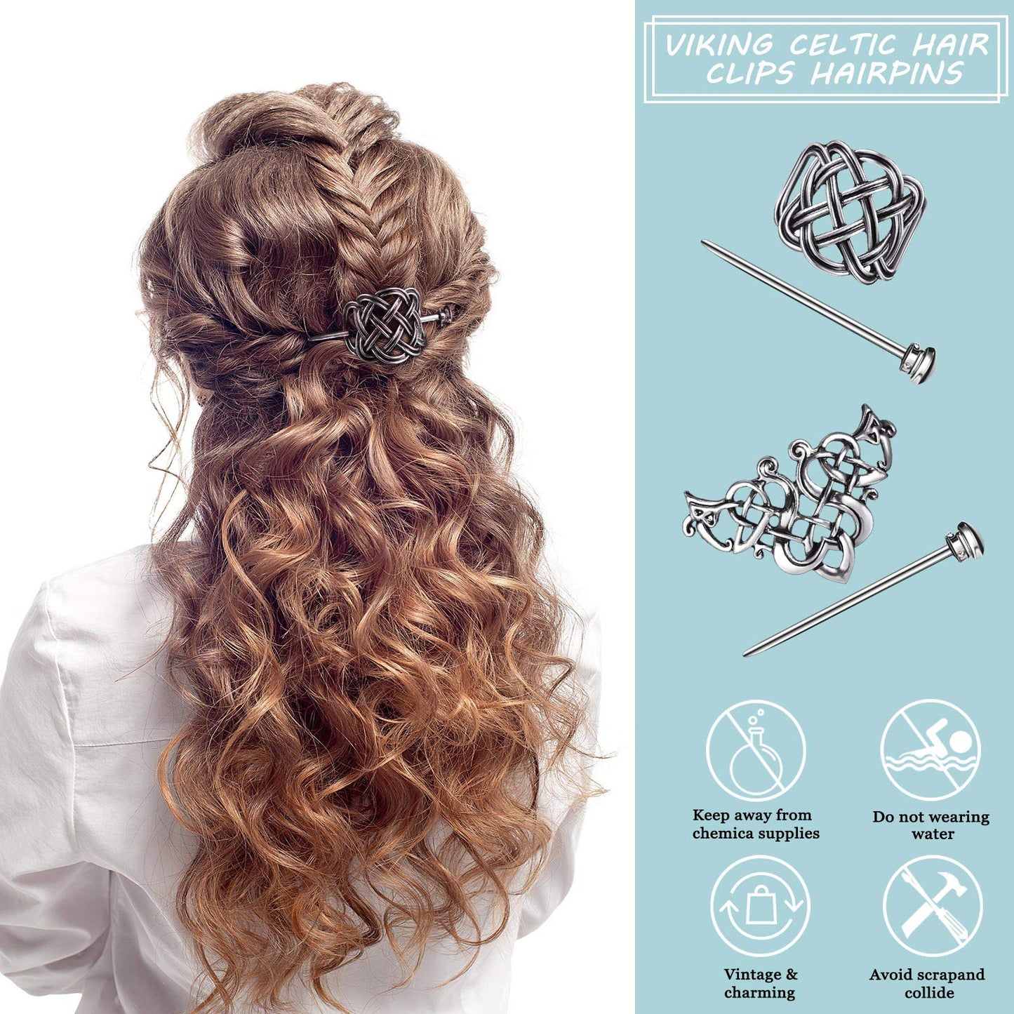 WILLBOND 2 Pieces Viking Celtic Hair Clips Hairpins Viking Silver Hairs Stick Celtic Knot Jewelry Hair Clips for Ladies or Women Beauty & Personal Care WILLBOND