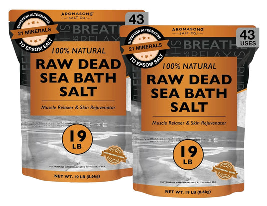 Raw Dead Sea Salt Not Cleaned - 38 Lbs. Fine Medium Grain Large 2 Pack Bulk Resealable Bags - Still Contains All Dead Sea Minerals Including Dead Sea Beauty and Personal Care Aromasong