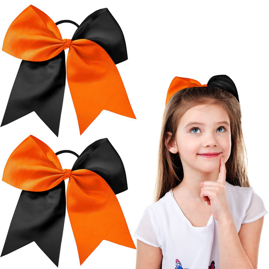 2 Packs Jumbo Cheerleading Bow 8 Inch Large Cheer Hair Bows with Ponytail Holder for Teen Girls Softball Outfit Uniform(Orange and Black) Beauty and Personal Care WILLBOND Default Title