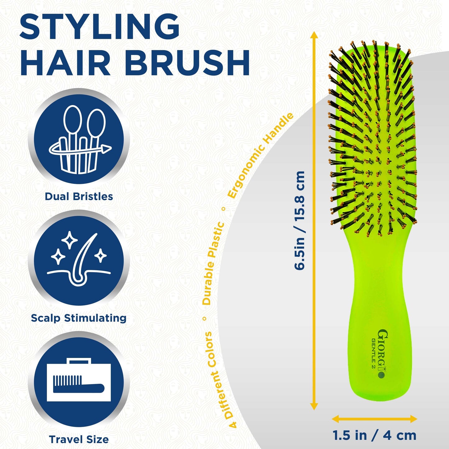 Giorgio GION2G Neon Green 6.25 inch Gentle Touch Detangler Hair Brush for Men Women & Kids. Soft Bristles for Sensitive Scalp. Wet & Dry for all Hair Beauty & Personal Care GIORGIO