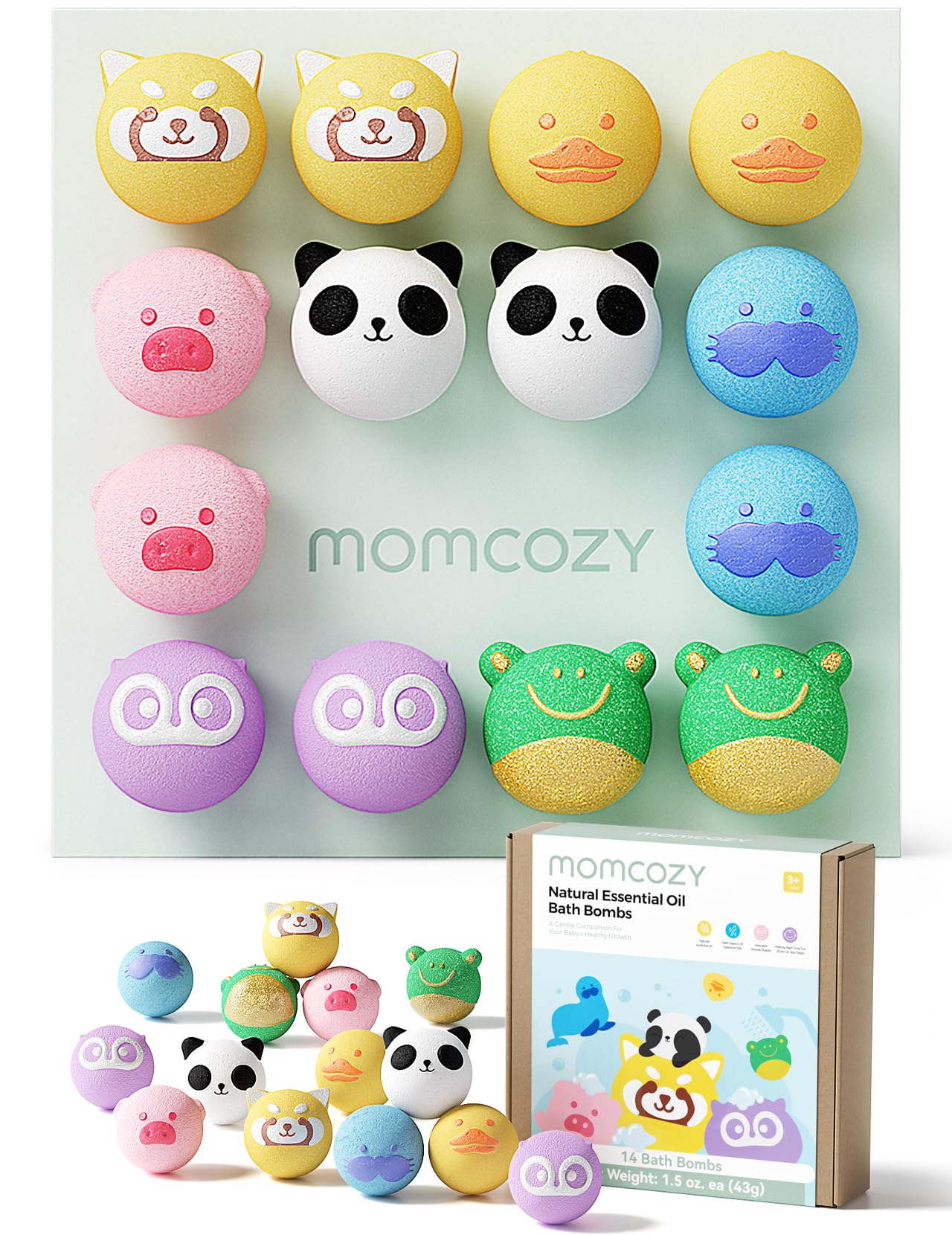 Momcozy 14-Pack Animal Bath Bombs with Essential Oil, Ideal Christmas Gift for Happy Educational & Fun Bath Time, Bath Bombs Kit with 7 Cute Animal Beauty and Personal Care Momcozy