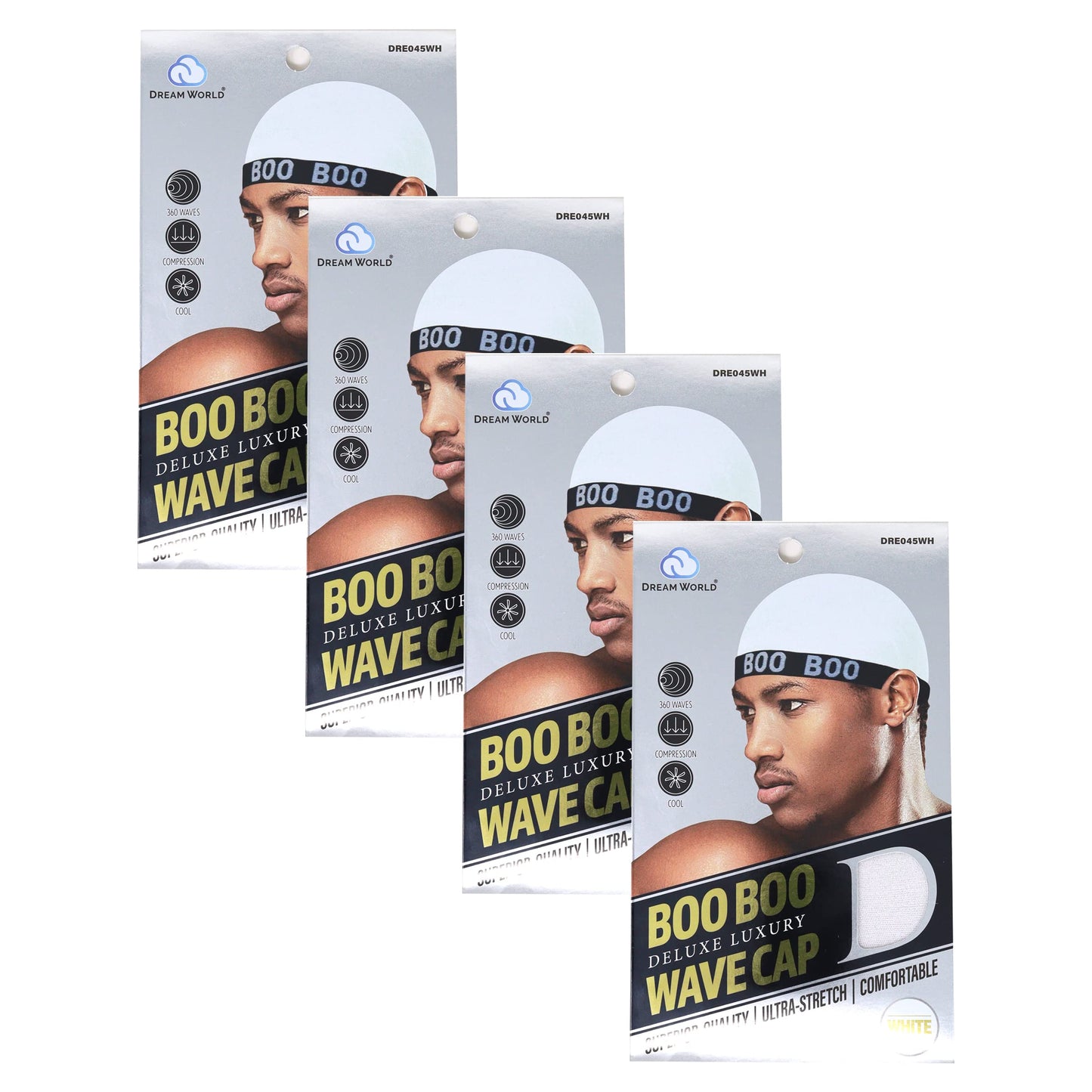 Dream World Boo Boo Deluxe Luxury Stocking Wave Cap (4 Packs)-Wire Elastic Band-White Beauty and Personal Care Dream World