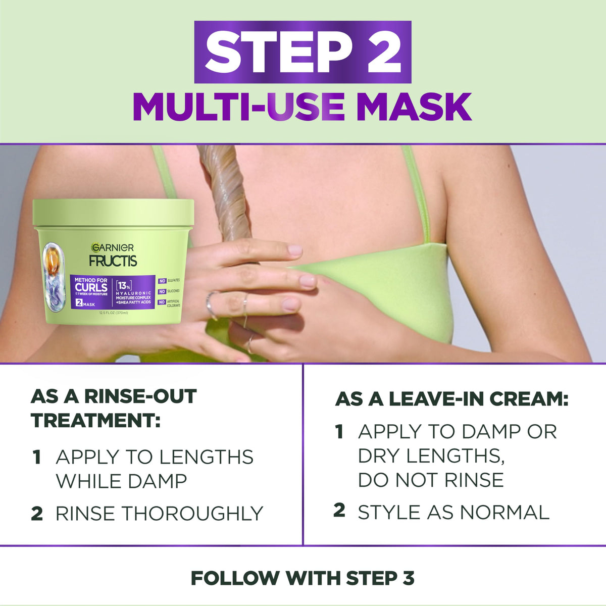 Garnier Fructis Method for Curls Moisture Filling Hair Mask for Curly Hair with up to 13% Hyaluronic Moisture Complex, Designed and Tested for 2C