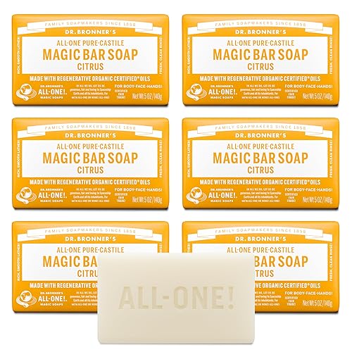 Dr. Bronner's Pure-Castile Magic Soap Bar (Citrus, 5 oz, 6-Pack)- Bath Soap with Regenerative Organic Certified Oils - For Face, Body & Hair - Gentle Beauty & Personal Care Dr. Bronner's