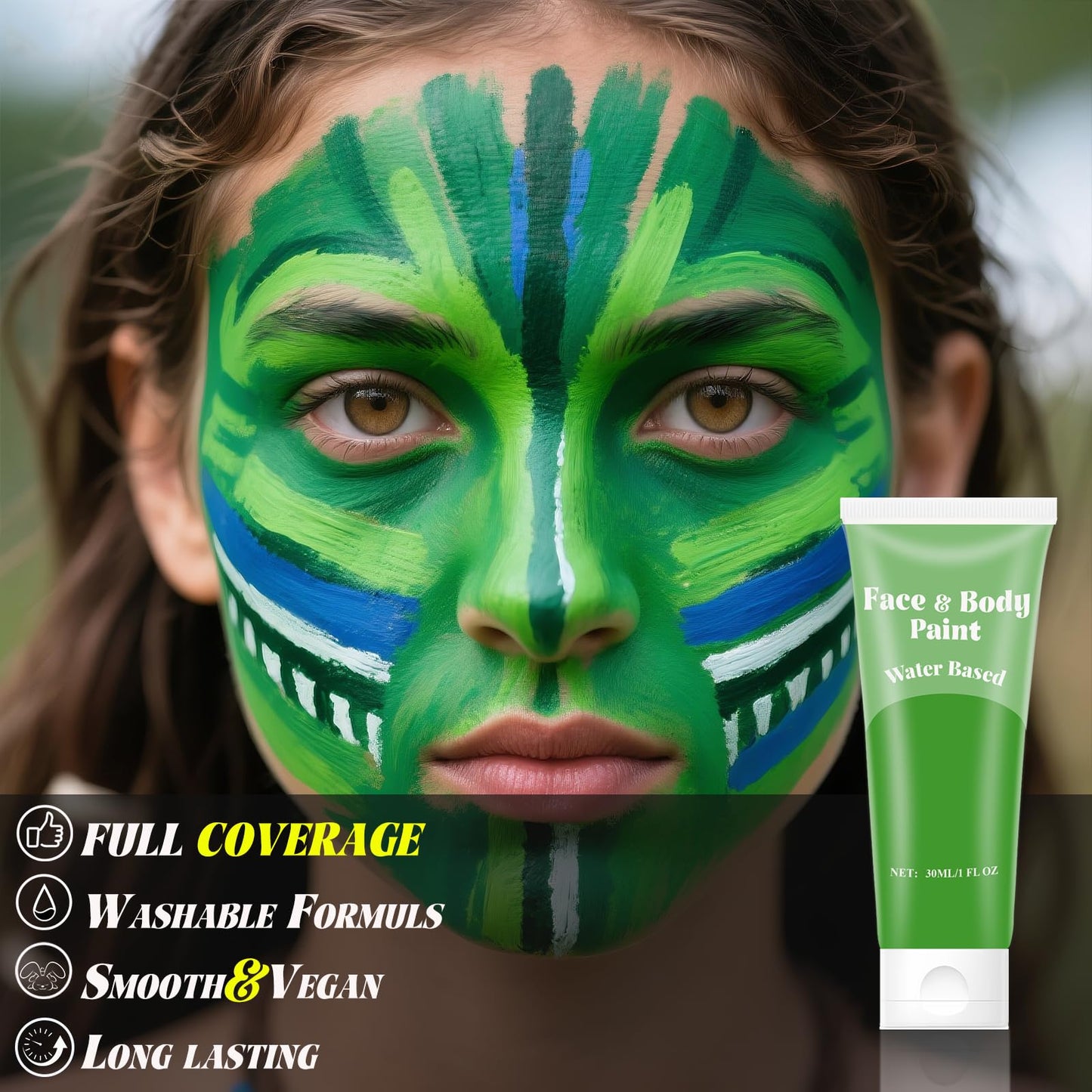 Green Face Body Paint,Water Based Face Painting for Halloween SFX Witch,Hulk Gamora Makeup,Camouflage Hunting Hulk Body Paint for Women Adults athena Beauty & Personal Care TUHPIBK