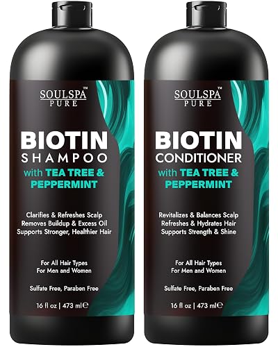 SOULSPA PURE Biotin Peppermint & Tea Tree Shampoo and Conditioner Set - Sulfate Free Scalp Care for Thinning & Color-Treated Hair - Clarifying Formula Beauty & Personal Care SOULSPA PURE