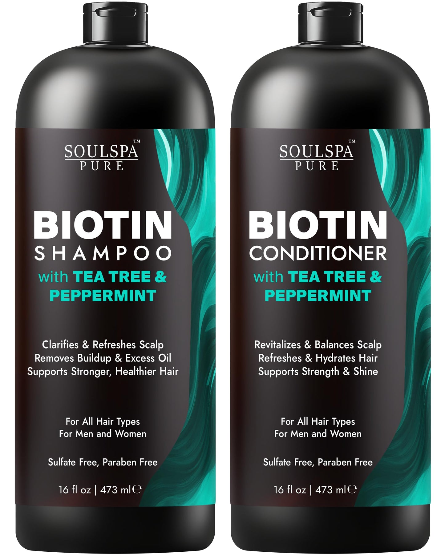 SOULSPA PURE Biotin Peppermint & Tea Tree Shampoo and Conditioner Set - Sulfate Free Scalp Care for Thinning & Color-Treated Hair - Clarifying Formula Beauty & Personal Care SOULSPA PURE