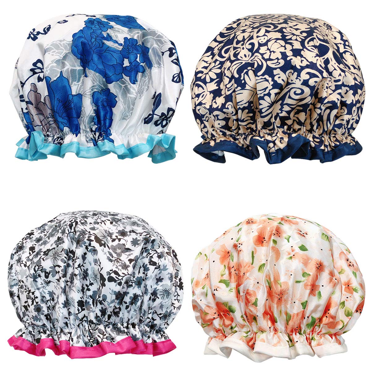 Wrapables® Stylish Double Layer Waterproof Shower Caps (Set of 4), Majestic Floral Beauty & Personal Care Wrapables