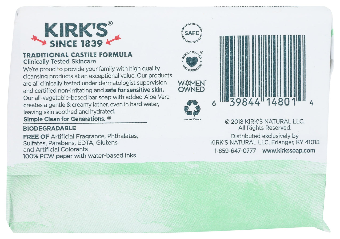 Kirk's Original Coco Castile Bar Soap Soothing Aloe Vera, 4 Oz Beauty & Personal Care Kirk's