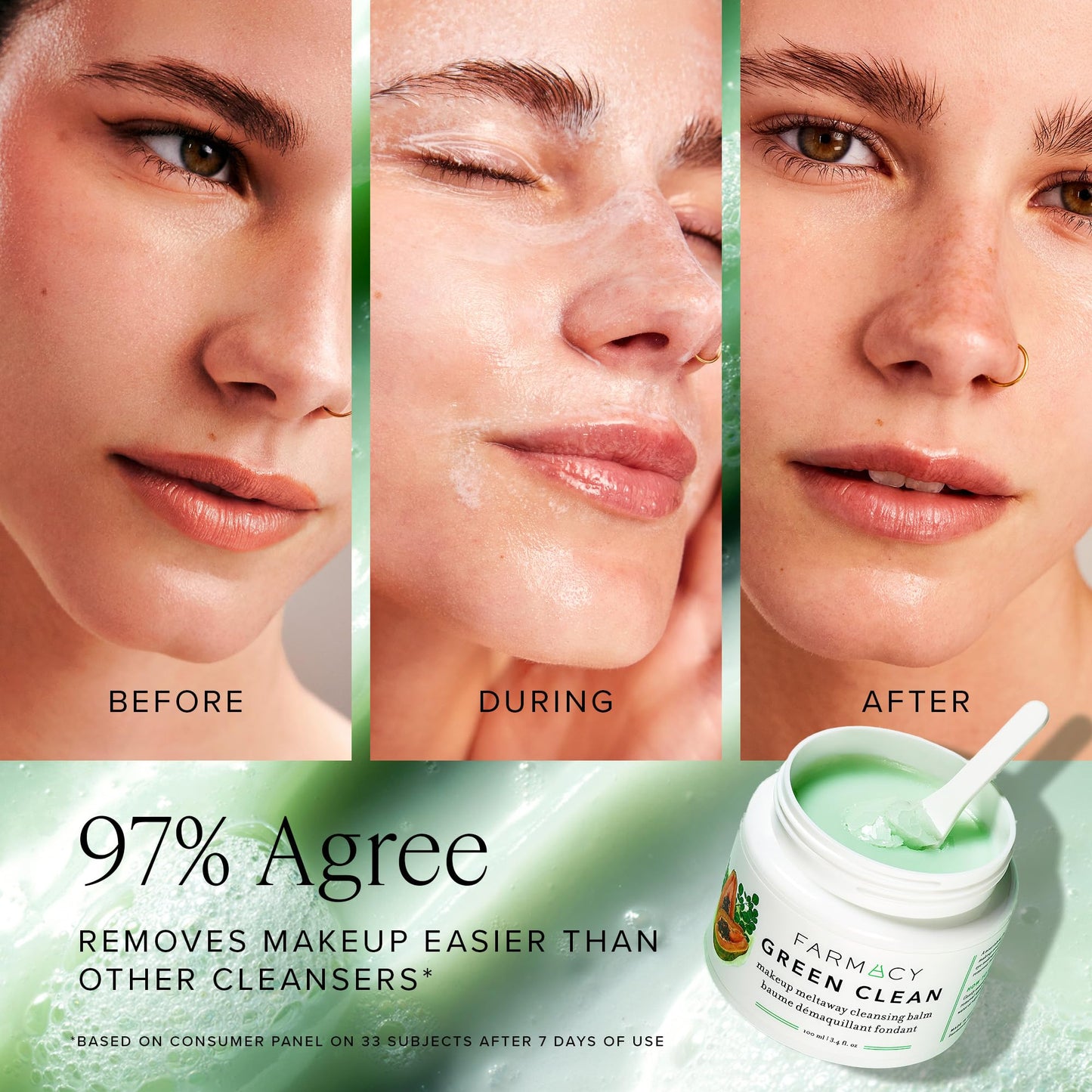 Farmacy Makeup Remover Cleansing Balm - Green Clean Waterproof Makeup Remover Balm + Oil Cleanser for Face - Gently Melts Make Up + SPF - Hydrates + Beauty and Personal Care Farmacy