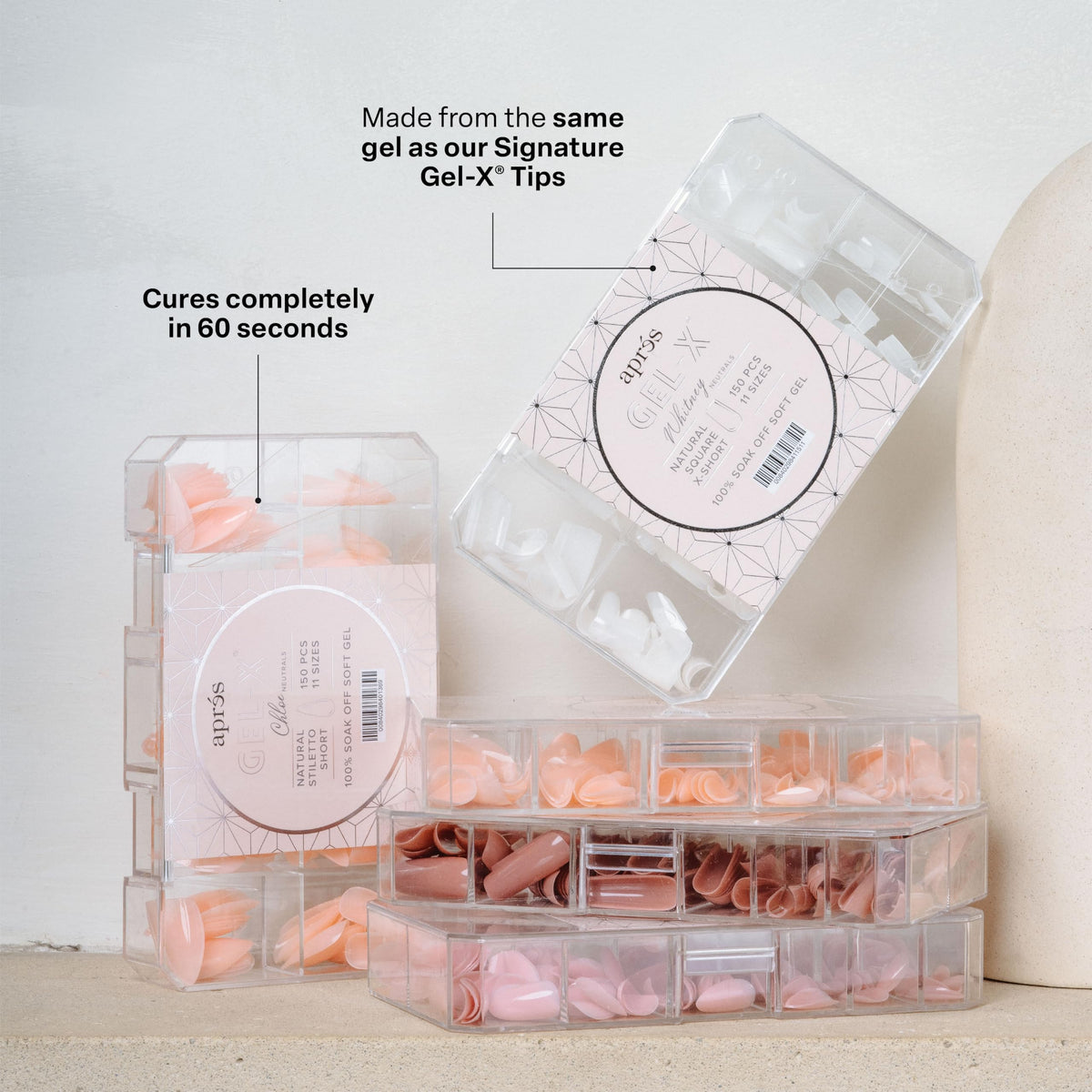 Apres Neutrals Gel-X Imani Box Of Nail Tips, 11 Sizes 00-9, Soft Gel Tip Box (150pcs) (Natural Coffin Extra Short, 150)