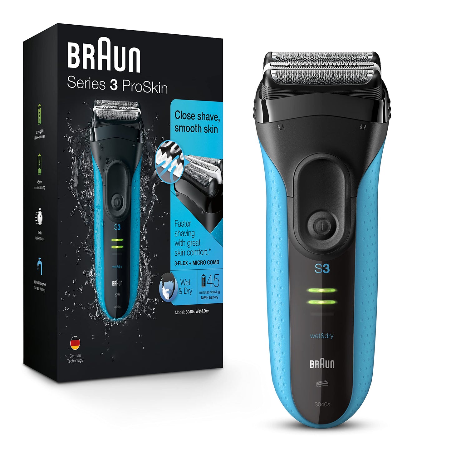 Braun Electric Series 3 Razor with Precision Trimmer, Rechargeable, Wet & Dry Foil Shaver for Men, Blue/Black, 4 Piece Beauty and Personal Care Braun