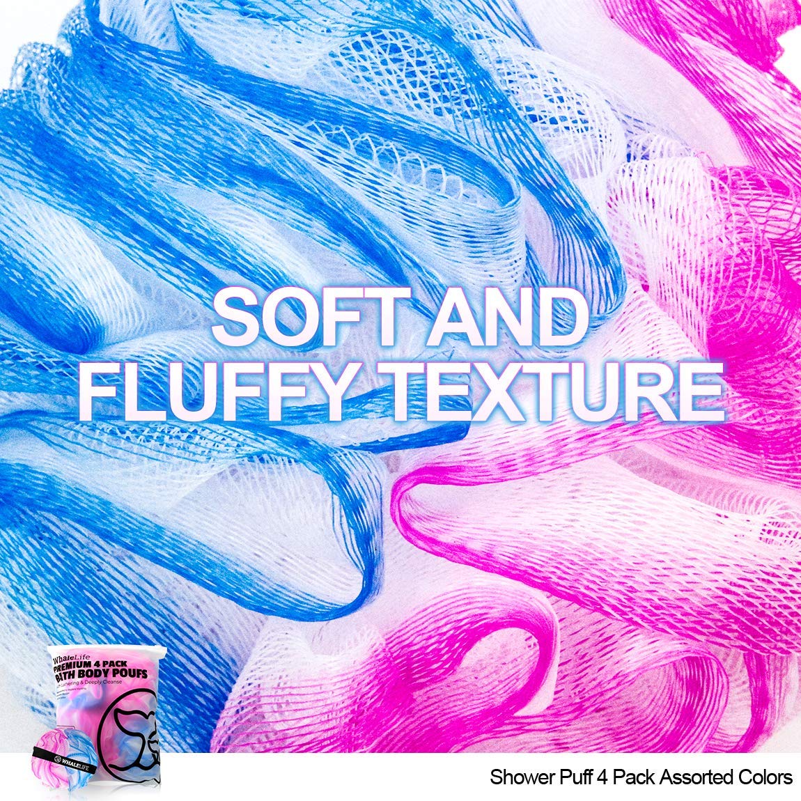 Loofah Sponge Bath Sponge for Women Men 4 Pack (Blue Pink Conbine) Beauty & Personal Care WhaleLife