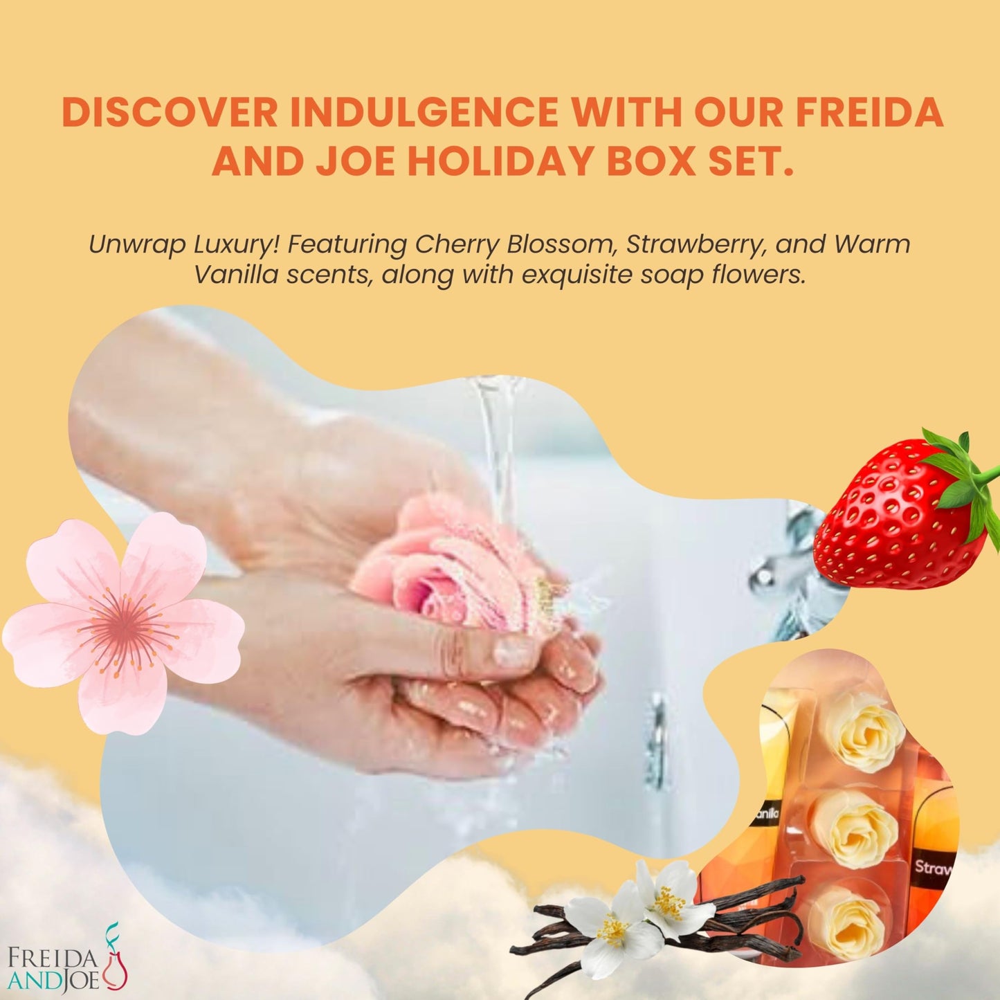 Fine Fragrance Body Mist & Body Splash Gift Set - Luxury Self-Care Combo for Women and Girls (Cherry Blossom, Strawberry, Warm Vanilla, Rose Soap) Beauty & Personal Care Freida and Joe