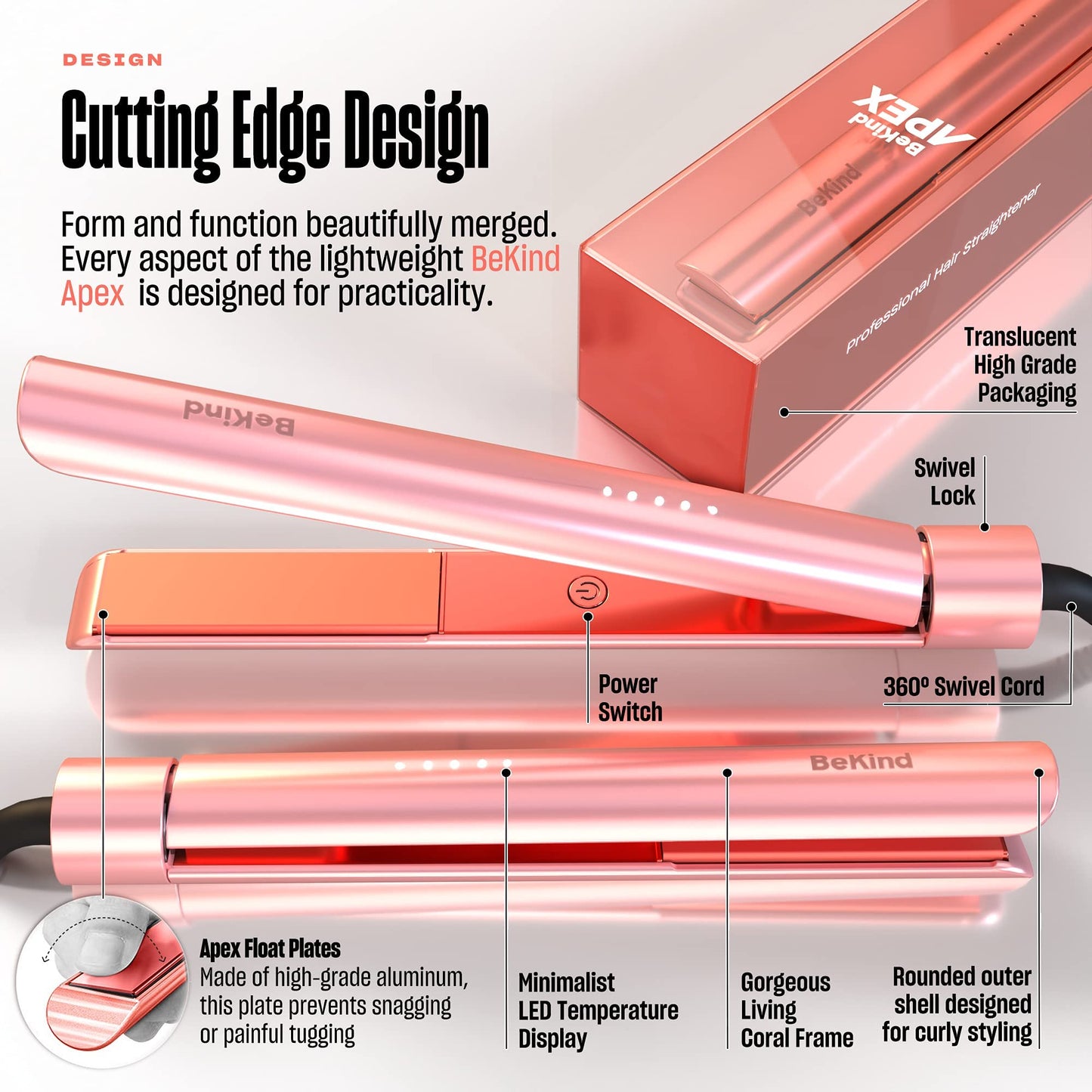 Bekind Apex 2-in-1 Hair Straightener Flat Iron | 1“ 460°F Straightener and Curler for All Hairstyles | UltraSmooth Tech | 15s Fast Heating & Temp Beauty & Personal Care Bekind