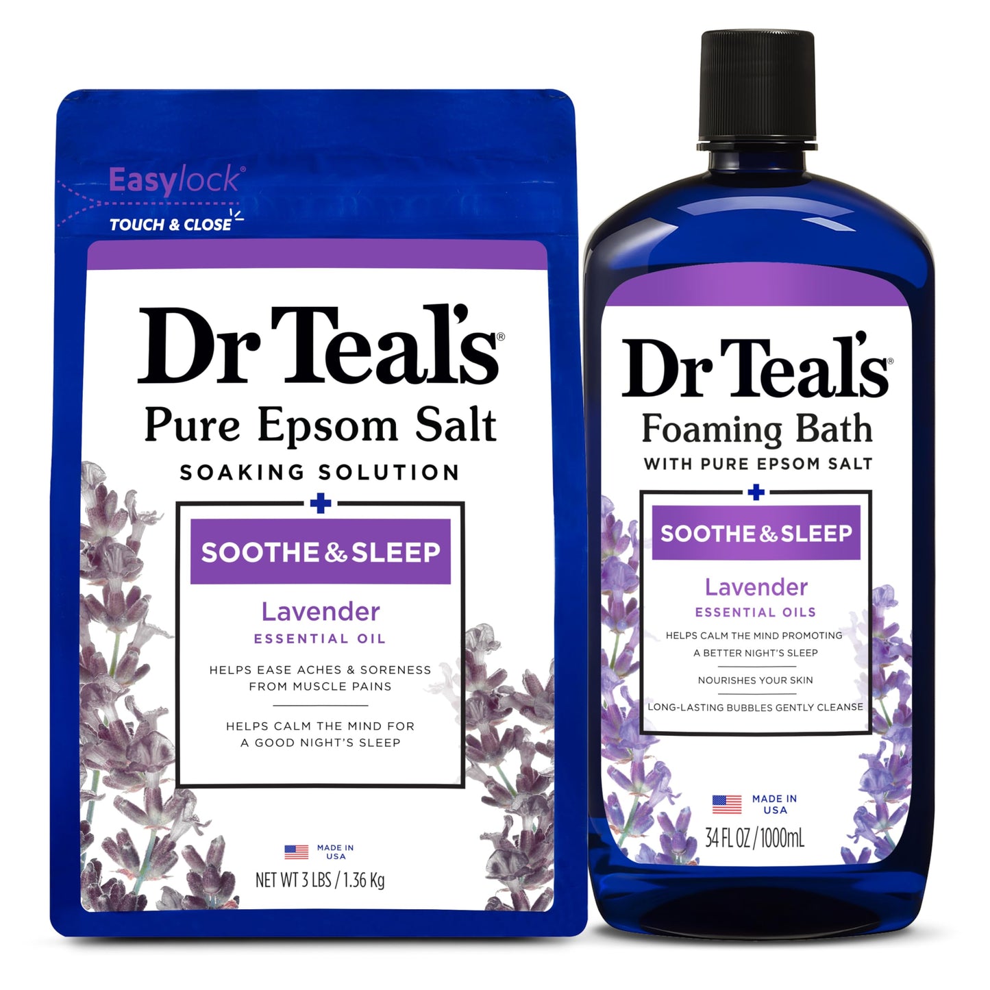 Dr. Teal's Epsom Salt Soaking Solution and Foaming Bath with Pure Epsom Salt Combo Pack, Lavender Beauty and Personal Care Dr Teal's