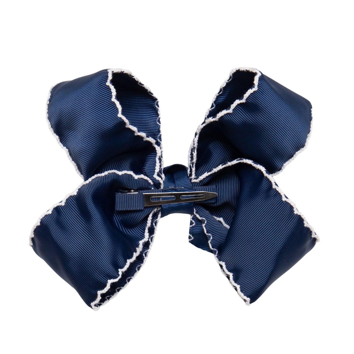 HAIRBOWS Girls' Grosgrain Moonstitch Hair Bow with a Knot Wrap Center on a Clip, All Ages and Hair Types, 6 Inch Bow, Navy w/White Trim Beauty & Personal Care HAIRBOWS.COM