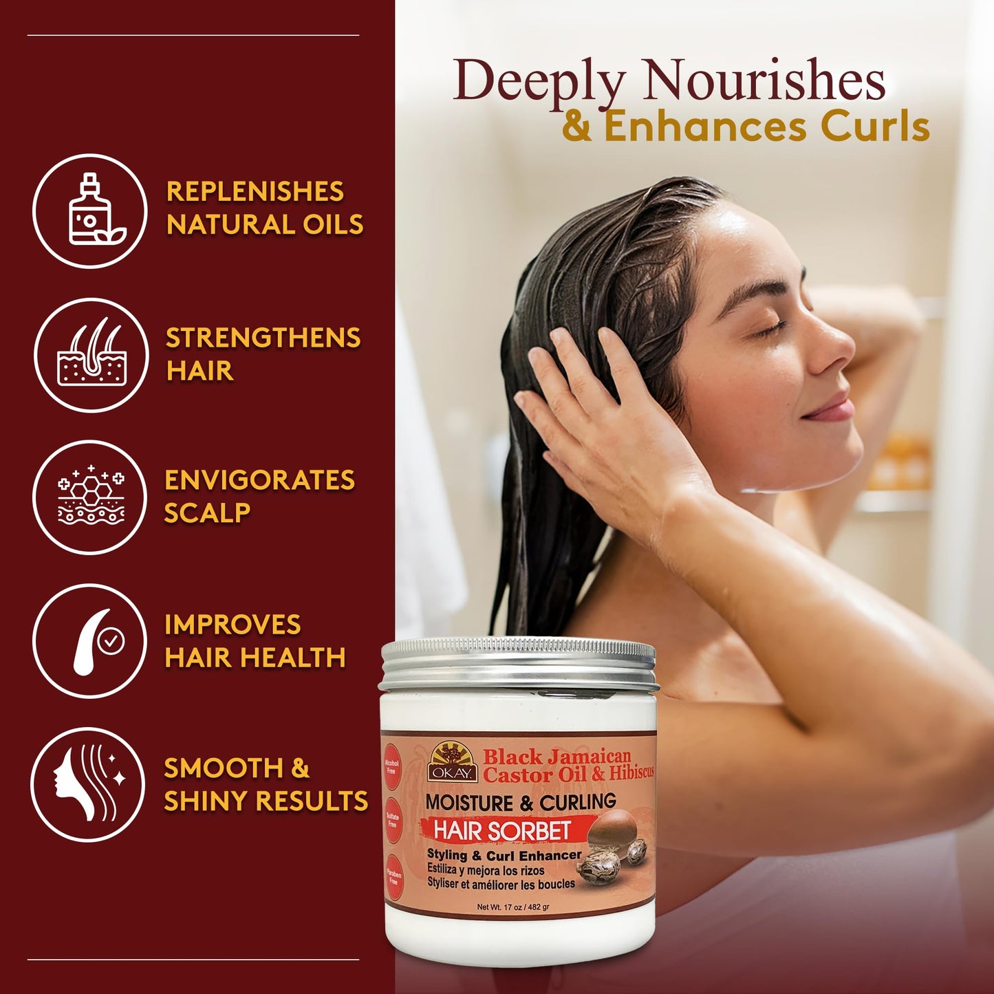 OKAY Black Jamaican Castor Oil & Hibiscus Moisture & Curling Sorbet - Castor Oil Hair Pomade for Men & Women, Moisturize Dry Scalp with Natural Aloe Beauty & Personal Care OKAY