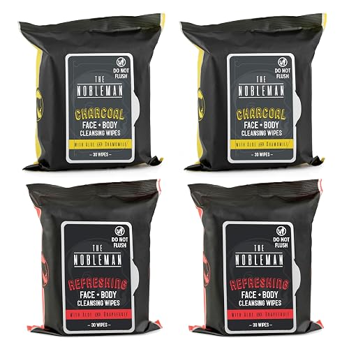 The Nobleman 4-Pack Face + Body Aloe Infused Cleansing Wipes: 2 Charcoal Packs with Chamomile and 2 Refreshing Packs with Grapefruit (120 Ct.) Beauty & Personal Care The Nobleman