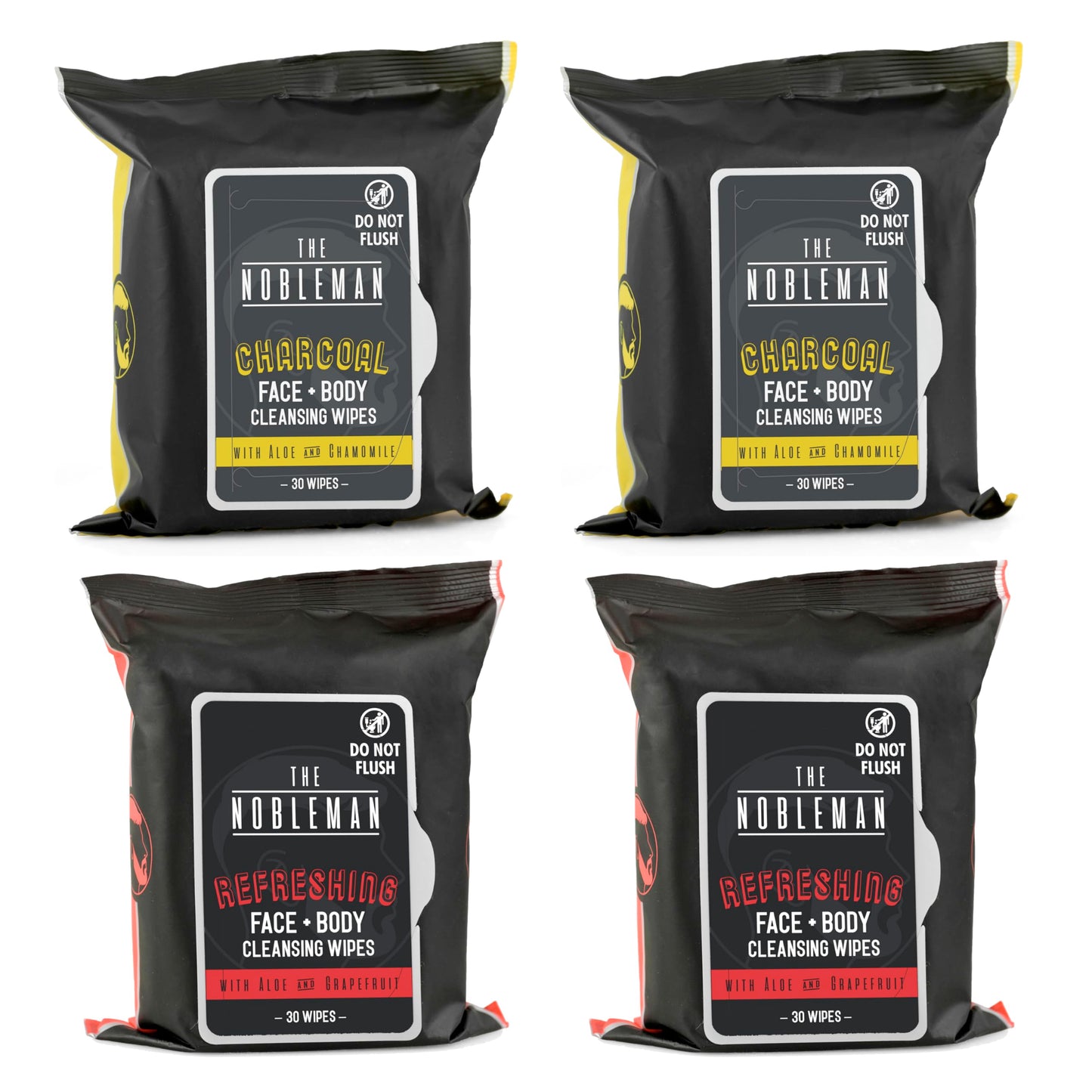 The Nobleman 4-Pack Face + Body Aloe Infused Cleansing Wipes: 2 Charcoal Packs with Chamomile and 2 Refreshing Packs with Grapefruit (120 Ct.) Beauty & Personal Care The Nobleman
