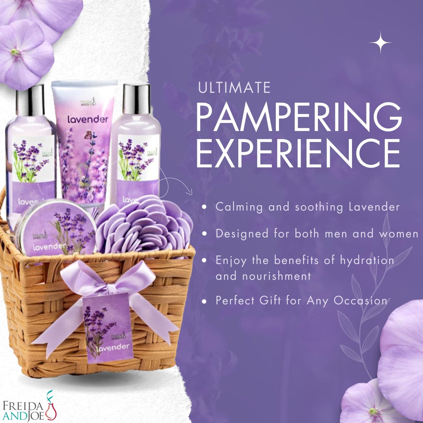 Lavender Bath and Body Gift Set in a Wicker Basket Calm & Relaxing Lavender Spa Gift Set for Women - Perfect Self-Care Gift for Valentiness, Birthdays Beauty and Personal Care Freida and Joe