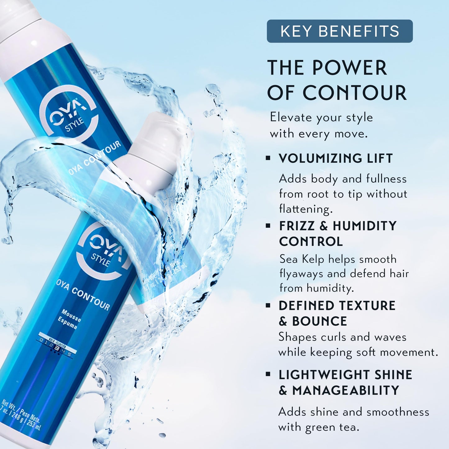 OYA CONTOUR Moisturizing Hair Mousse - Nourishing Volumizing Styling Foam for Curly & Wavy Hair - Defines Curls, Smooths Frizz, Boosts Shine & Bounce Beauty & Personal Care OYA