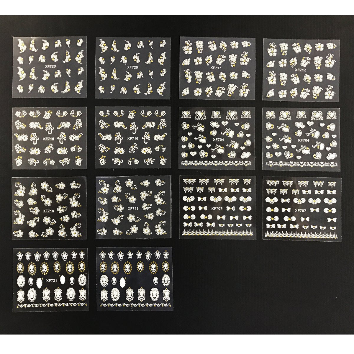 Wrapables A70194_a White with Gold Rhinestones Nail Art Stickers 3D Nail Decals (50 Sheets), Flowers, Bows, & Butterflies Nail Art Stickers (50 Beauty & Personal Care Wrapables