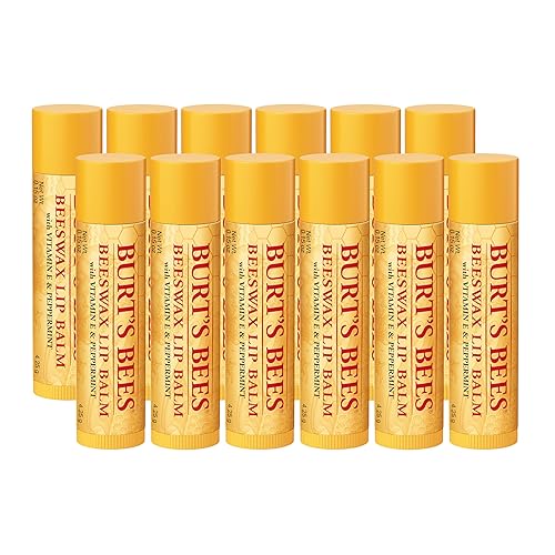 Burt's Bees Back To School Gift Ideas, Lip Balm - Original Beeswax 12 Count Pack in Bulk, Lip Moisturizer With Responsibly Sourced Beeswax, Natural Beauty & Personal Care Burt's Bees