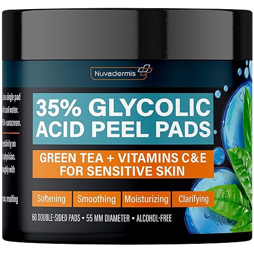 NUVADERMIS 35% Glycolic Acid Peel Pads - Exfoliating Facial Resurfacing for Blackheads, Dark Spots, and Acne - Safe for Sensitive Skin - 60 Beauty & Personal Care NUVADERMIS