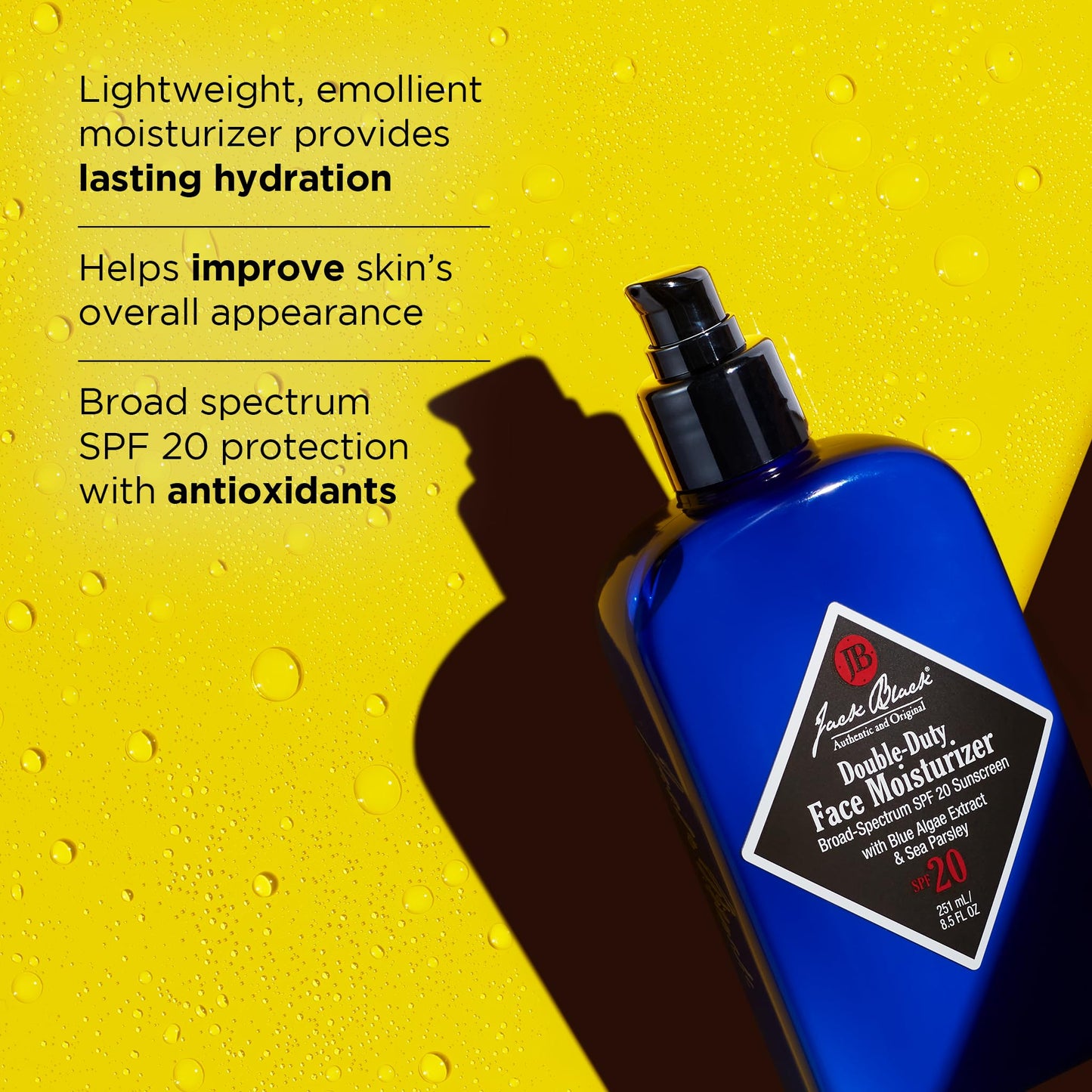 Jack Black Double-Duty Face Moisturizer, 8.5 Fl. Oz - SPF 20 Sun Protection, Long Lasting Hydrating Skincare, Lightweight Moisturizer, Men’s Facial Beauty and Personal Care Jack Black