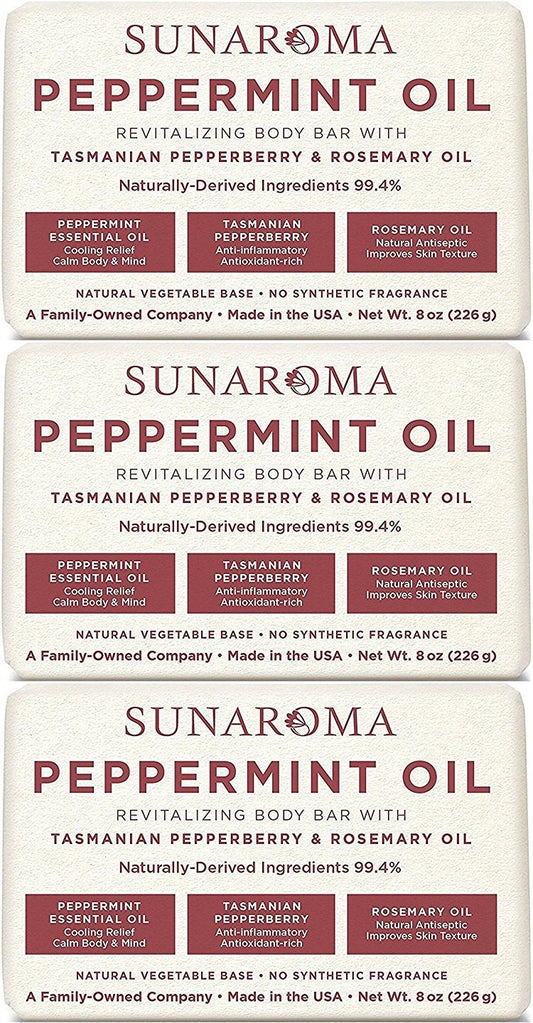 Sunaroma Peppermint Oil & Rosemary Body Bar Soap, 8 Ounce (Pack of 3) Beauty & Personal Care SUNAROMA