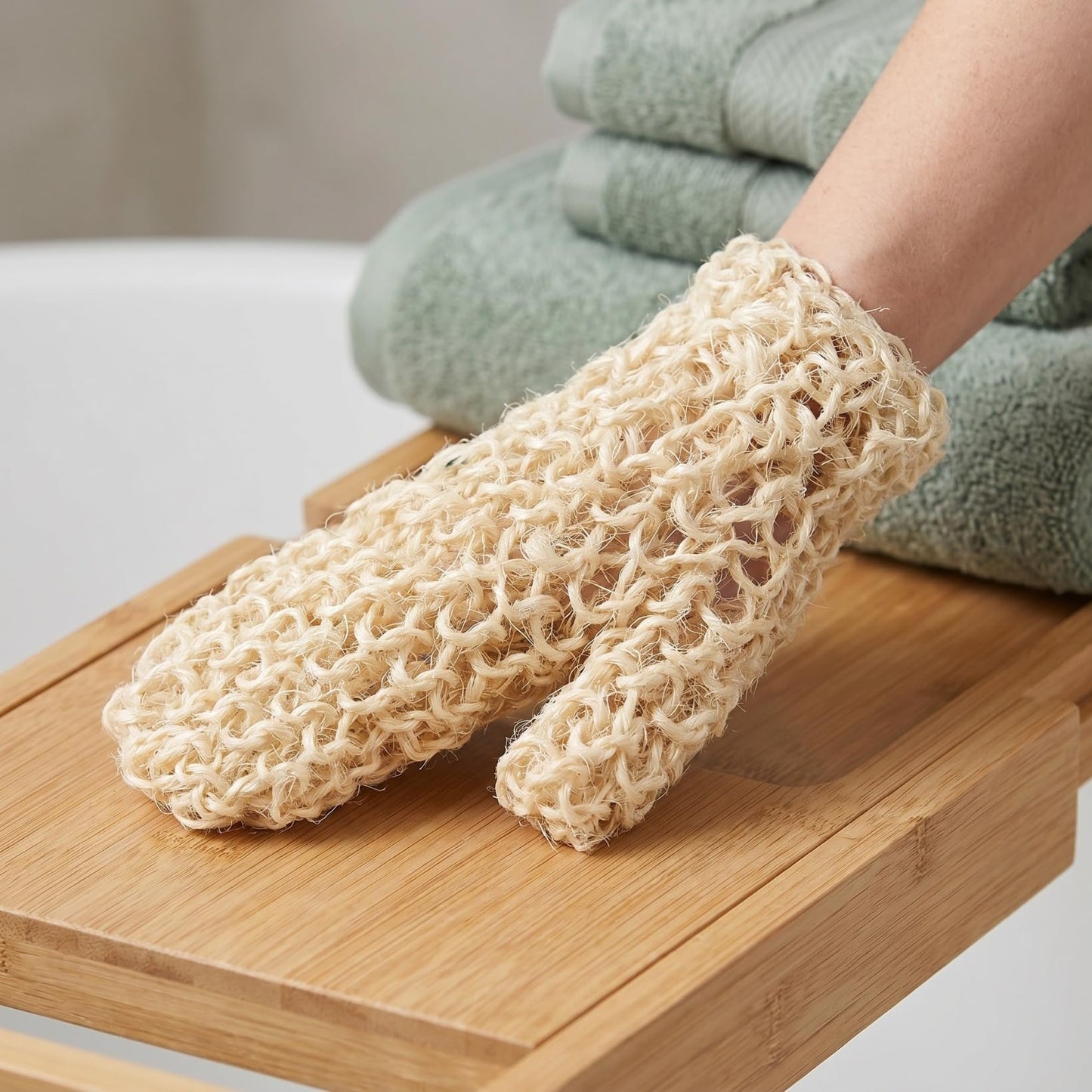 TOVINANNA Sisal Exfoliating Glove for Body Scrub - Natural Woven Bath Mitt with Thumb Hole for Men & Women, Shower Skin Scrubber Mitten for Home Spa Beauty and Personal Care TOVINANNA