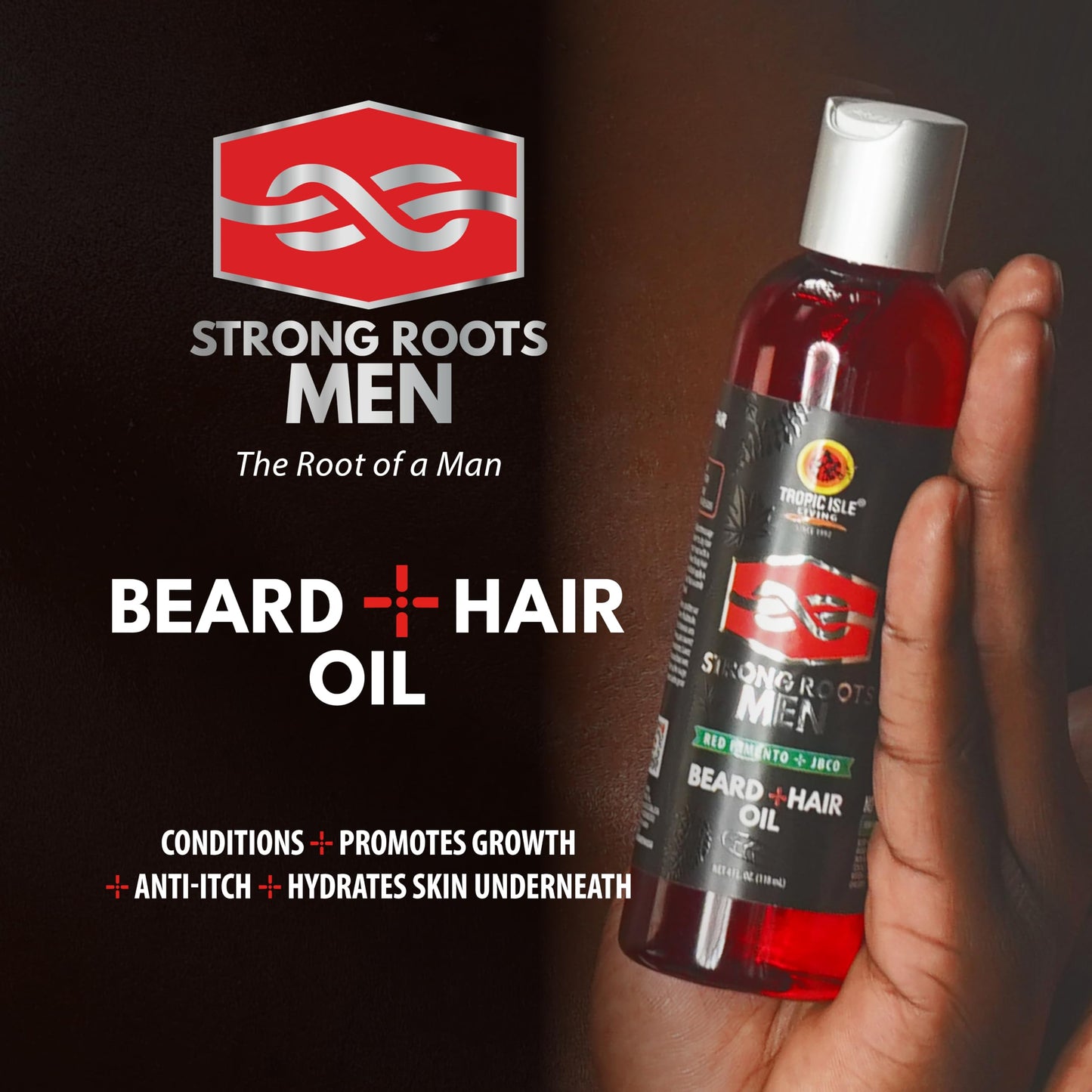 Strong Roots Men Beard + Hair Oil - for Grooming, Moisturizing Conditioner Softens and Promotes Beard Growth, Itch Relief, Natural Jamaican Black Beauty & Personal Care Tropic Isle Living