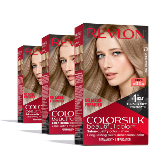 Revlon Colorsilk Beautiful Color Permanent Hair Color, (OLD VERSION) 70 Medium Ash Blonde (Pack of 3) Beauty & Personal Care REVLON