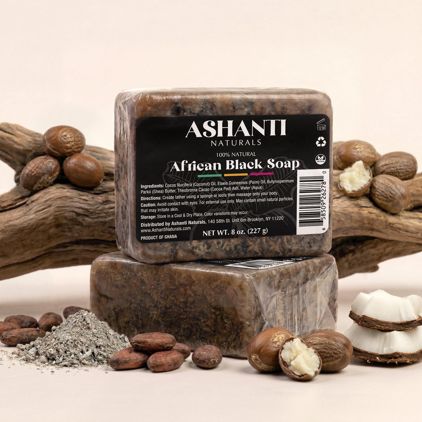 Ashanti Naturals African Black Soap Bar | Unscented Natural Black Soap with Raw Shea Butter and Coconut Oil - 8oz Bar Beauty & Personal Care Ashanti Naturals